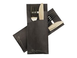 Bestekzakje Marble Black met servet 33x33cm 2 laags wit 520 stuks